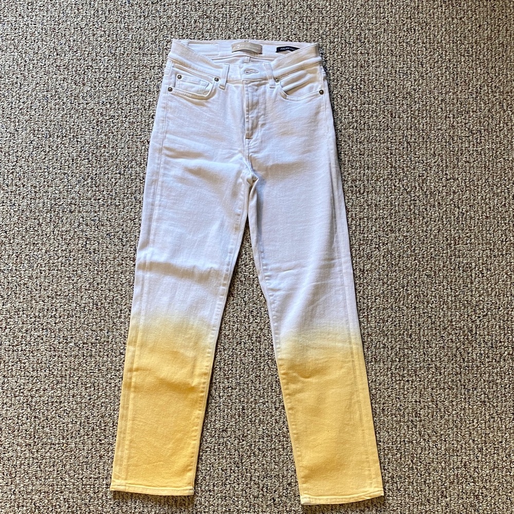 7 For All Mankind White and Yellow Ombre Straight Leg Jeans